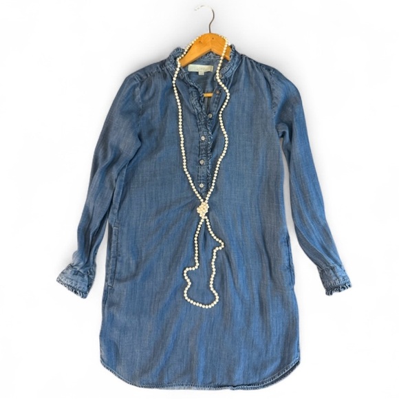 Ann Taylor Loft Chambray Shirt Dress with Ruffle Detail - Picture 4 of 9